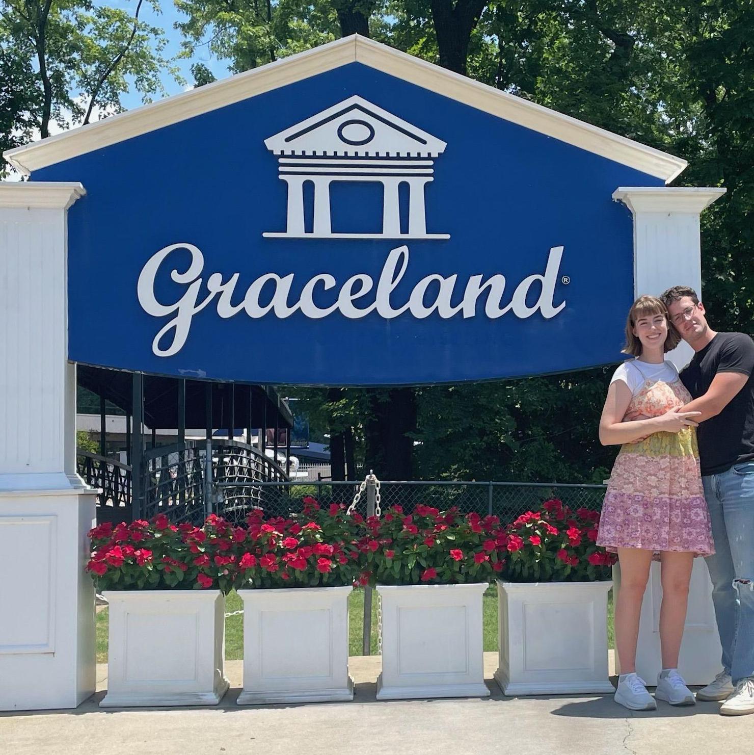 John-Luc and Grace at Elvis's Estate in Memphis. She was raised an Elvis fan and introduced his music to John-Luc.
