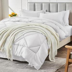 CozyLux King Size Comforter Set White - 7 Pieces Bed in a Bag King, Luxury Soft Bed Set for All Seasons, Bedding Set with Down Alternative Comforter, Sheets, Pillowcases & Shams