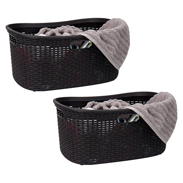 Mind Reader Basket Collection, Laundry Basket, 40 Liter (10kg/22lbs) Capacity, Cut Out Handles, Ventilated, Set of 2, Black