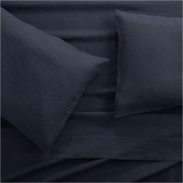 Lino II Midnight Blue Linen Full Sheet Set