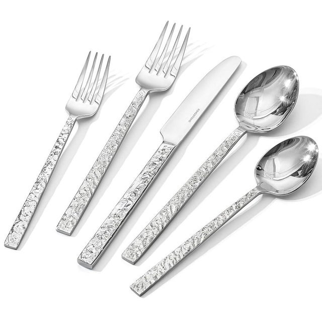 KINGSTONE 20 Pcs Hammered Silverware Set for 4, 18/10 Stainless Steel Heavy Duty Flatware Set, Tableware Cutlery Utensil Sets for Home Restaurant Dishwasher Safe