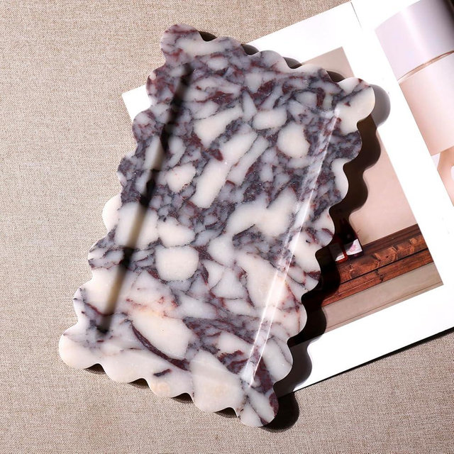 Natural Marble Vanity Tray - Luxury Scalloped Marble Storage Tray for Home Decor - Rectangle (11.8 * 7.4) - Calacatta Viola