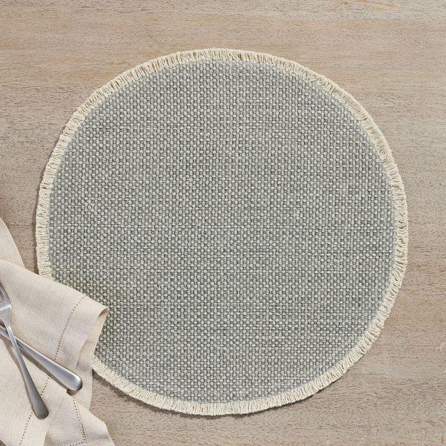 Mason Fringe Round Placemats, Set of 4 - Dusty Blue