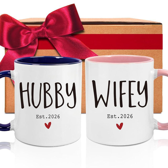 ZWV Wifey & Hubby Mugs Set of 2-11oz His & Hers Ceramic Coffee Cups 2026 - Wedding Gift for Couples, Newlyweds, Anniversary & Valentine's Day - Funny Romantic Keepsake -133