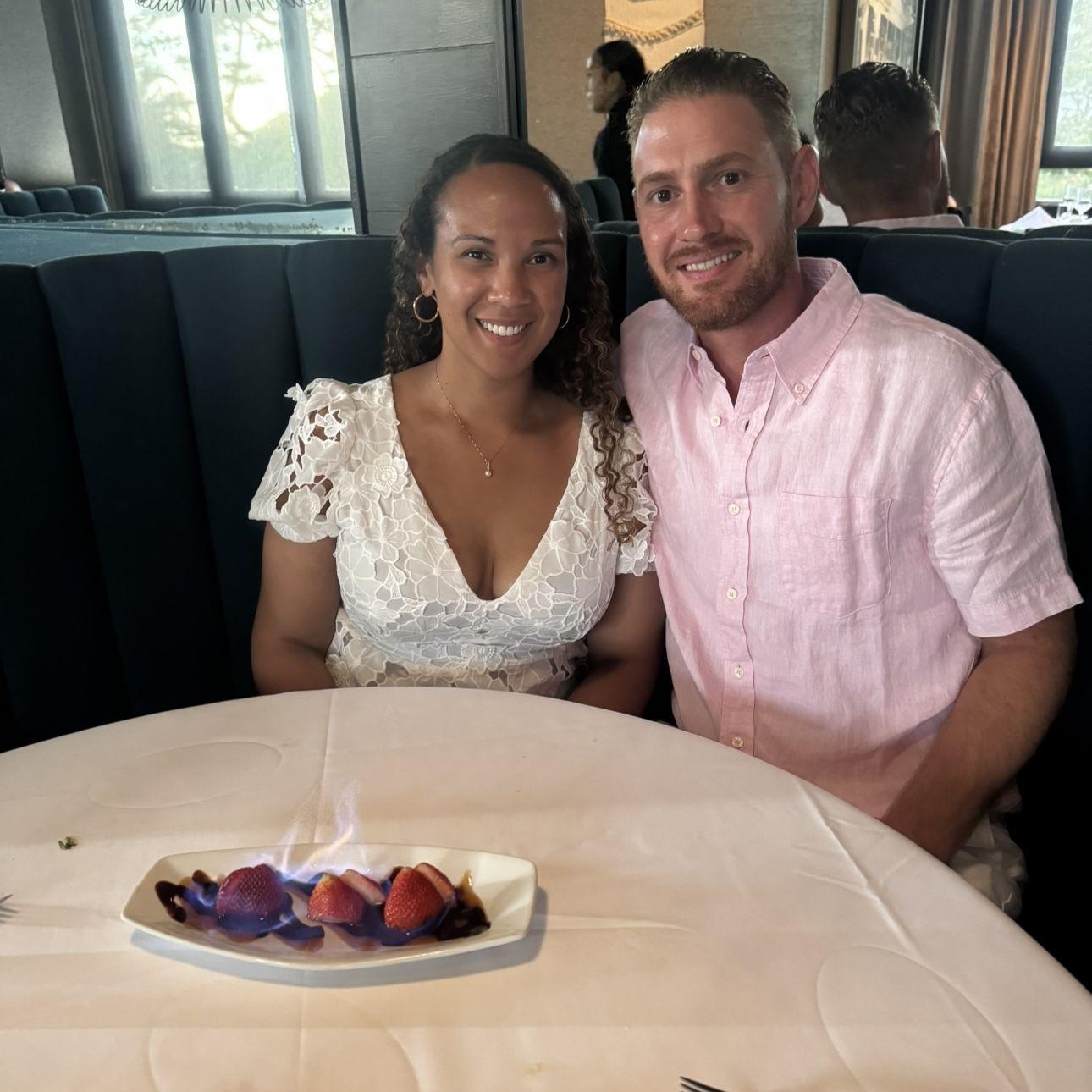 Engagement dinner was steak after Jereme cooked steak for the first time Leilani met Arielle and Vinny. Leilani left hungry.