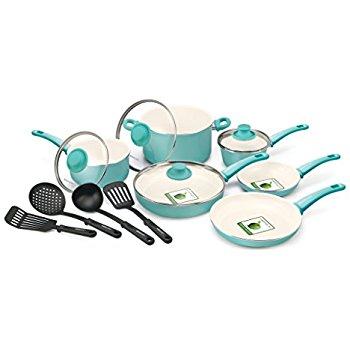 Rachael Ray Cucina Hard Porcelain Enamel Nonstick Cookware Set, 12-Piece, Agave Blue