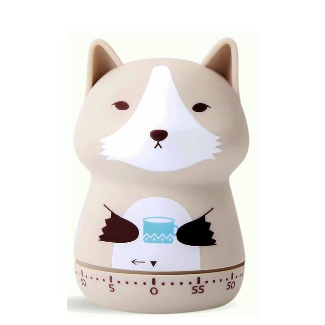 NUOSWEK Mechanical Kitchen Timer, Cute Animal Timer for Kids, Wind Up 60 Minutes Manual Countdown Timer for Classroom, Home, Study and Cooking (Beige Wolf)