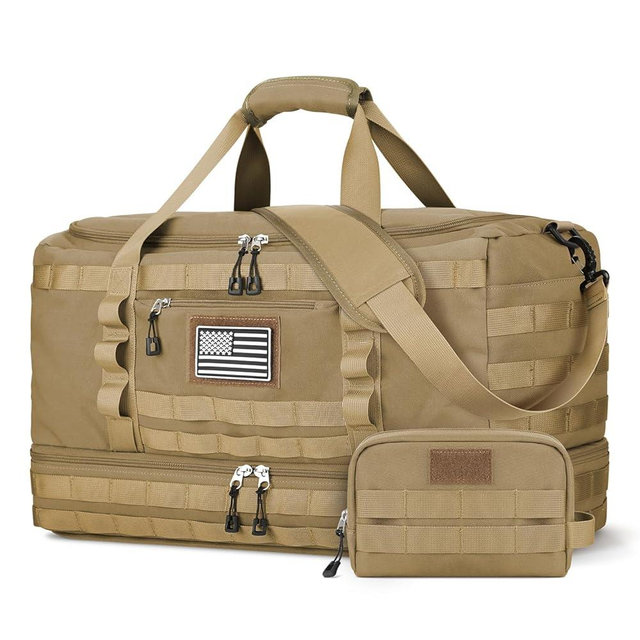 ETRONIK Travel Bag for Men Women, Gym Bag & Tactical Duffle Bag for Travel, Carry on Bag with Toiletry Bag and Shoe Compartment, Weekender Overnight Bag with Wet Pocket for Workout Medical, Brown