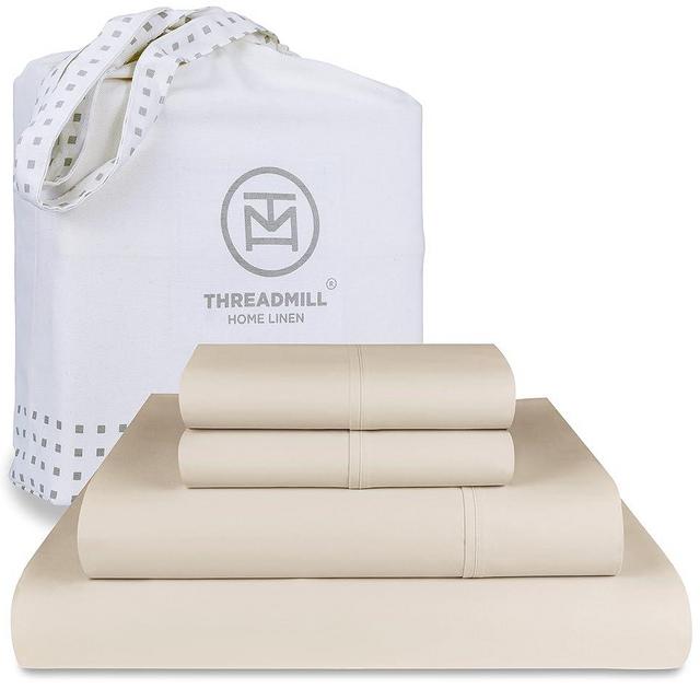 Threadmill 5-Star Hotel 500 Thread Count Best Bed Sheets, 100% Cotton Sheets Set for Queen Size Bed, Smoother Than Egyptian Cotton Claims, 4 Pc Set with Deep Pockets (Beige)