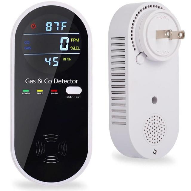 KH Alert Plug in Carbon Monoxide and Natural Gas Detector, Combination Gas & Carbon Monoxide Detectors for Travel with Temperature Humidity Display, 4 in 1 CO and Gas Detector for Home/Travel(1 Pack)