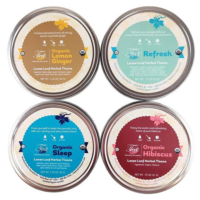 Heavenly Tea Leaves Organic Wellness Herbal Loose Leaf Tea Sampler Set, 4 Assorted Naturally Caffeine-Free Teas & Tisanes, Wellness and Immune Support (Approx. 80 Cups)