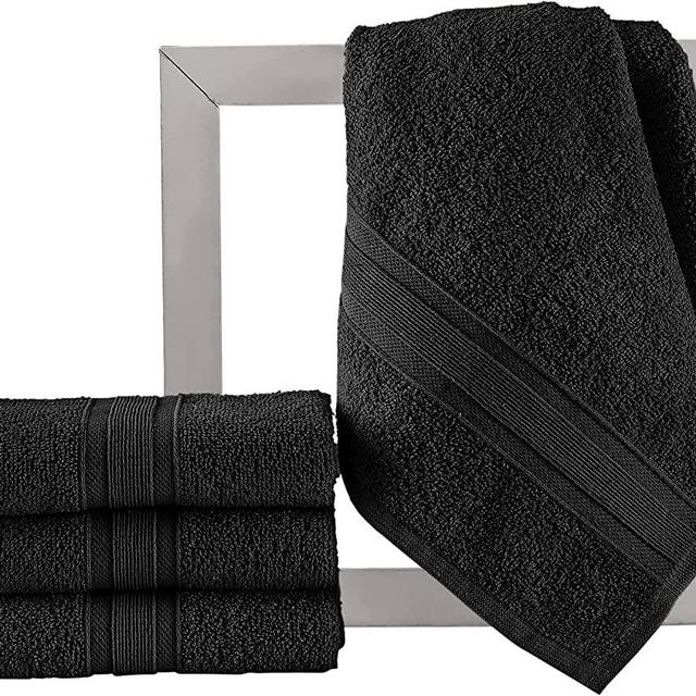 All Design Towels Quick-Dry 4 Pieces Black Hand Towels - Highly Absorbent 100% Turkish Cotton - Perfect Towel for Bathroom, Kitchen, Guests, Pool, Gym, Camp, Travel, College Dorm, Shower