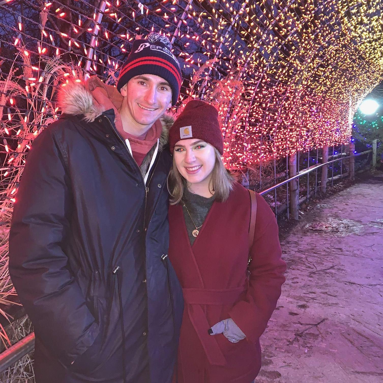 In a tradition started on the day they met, Matthew and Liz go to the holiday zoo lights each year (just so he can ask to hold her hand to keep it warm).