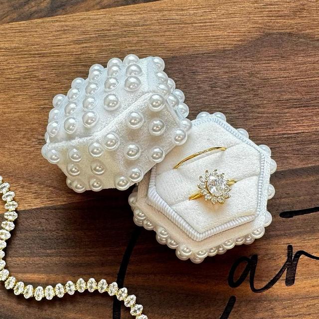 White Wedding Ring Box, Proposal Velvet Ring Box, Personalized Ring Box, Velvet Ring Box, Hexagon Modern Pearl Ring Box,Perfect Bridal Gift