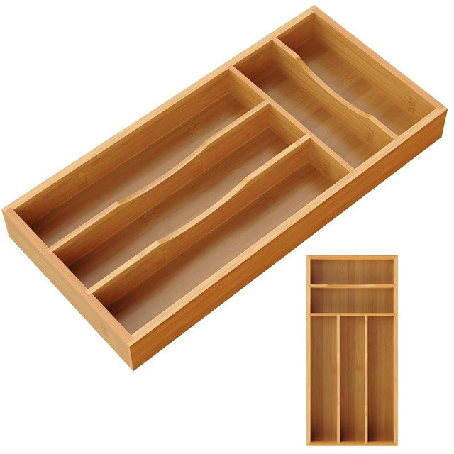 Small Silverware Organizer, Bamboo Kitchen Drawer Cutlery Organizer, Utensil Holder, Flatware Organizer Tray (14.2"x6.7"x1.6")