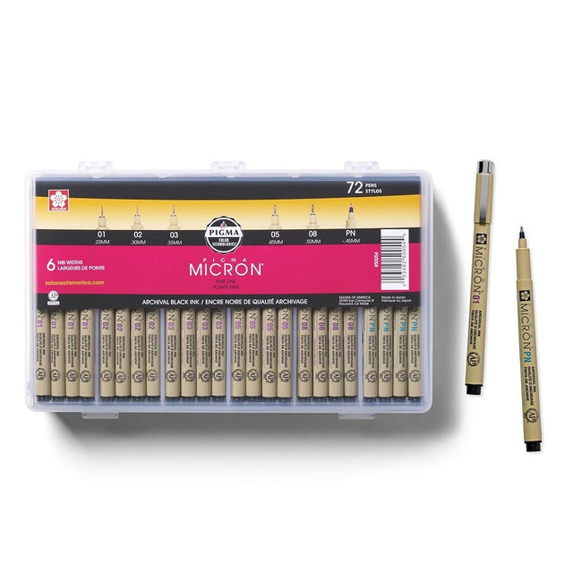 SAKURA Pigma Micron Fineliner Pens - Archival Black Ink Pens - Pens for Writing, Drawing, or Journaling - Assorted Point Sizes - 72 Pack