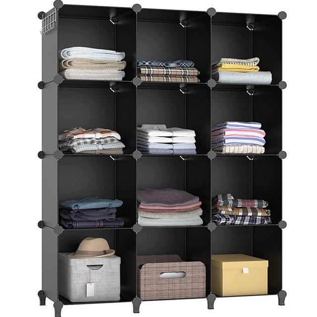 Closet Organizer, 12-cube Closet Organizers and Storage, Portable Closet Storage Shelves, Clothing Storage for Kids, Closet, Bedroom, Bathroom, Office (11.8x11.8x11.8 inch), Black