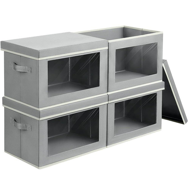 Homsorout Collapsible Storage Bins with Lids, 4 Pack Closet Cubes for Organization, Fabric Storage Baksets with Window, Clothes Organizer bins for Home, Dorm, Grey