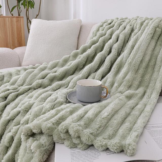 Kate Aurora Modern Lux Ultra Soft & Plush Ribbed Accent Throw Blanket - 50 in. W x 60 in. L - Sage
