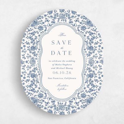 Beige Oval Wedding Save the Date - Justine Portrait
