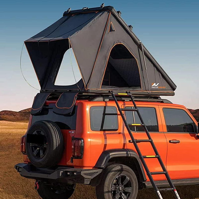 BAMACAR Aluminium Pop Up Rooftop Tent Hard Shell For Camping SUV, with 2 Top Cross Bars & LED Lights, Jeep Car SUV Truck Tents for Camping, Hardshell Roof Top Tent, Roof Top Tent Camping Car Roof Tent