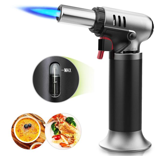 Culinary Cooking Torch with Fuel Gauge, Refillable Food Kitchen Torch with Adjustable Flame Lock, Blow Torch for Cooking, Butane Torch Lighter for Creme Brulee, Baking, Desserts, Searing, DIY