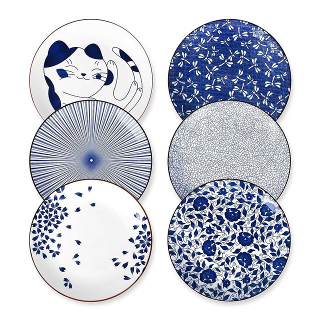 Selamica Porcelain Dinner Plate Set, 10 Inch Kitchen Serving Plate, Large Dessert Plates Ceramic for Salad Pasta Steak, Microwave Dishwasher Safe, Set of 6, Blue