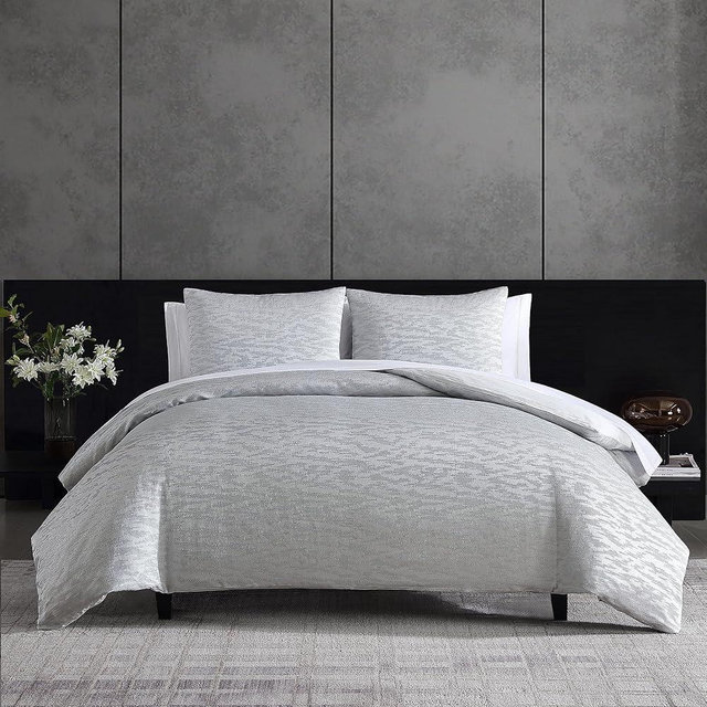 Vera Wang - Queen Duvet Cover Set, Luxury Bedding with Matching Shams, Designer Bedding Set (Illusion Grey, Queen)