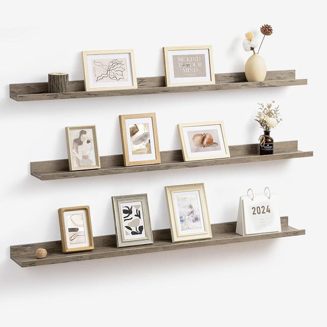 Axeman 48 Inch Floating Shelves | Grey Picture Ledge Shelf Set of 3 | Rustic Grey Wood Wall Shelves with Lip | 48" Picture Shelf for Wall with Ledge | Photo Shelves