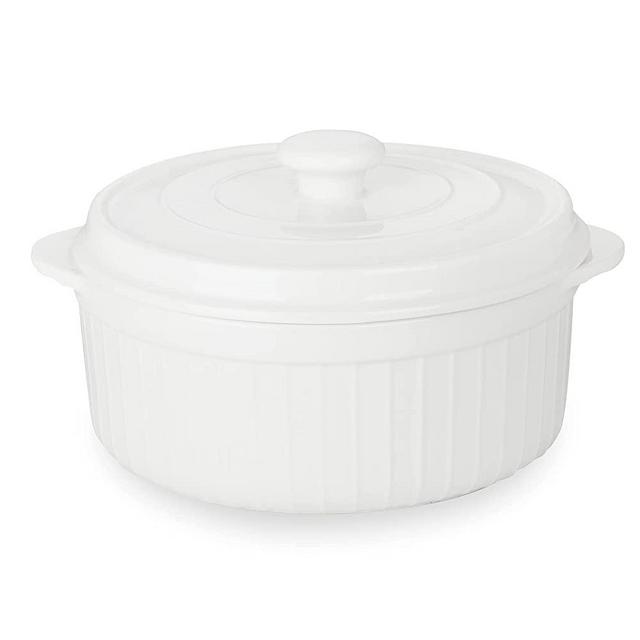 HAOTOP 2-Quart Ceramic Deep Casserole Dish with Lid, Ceramic Baking Dishes,  Oven Safe (White)