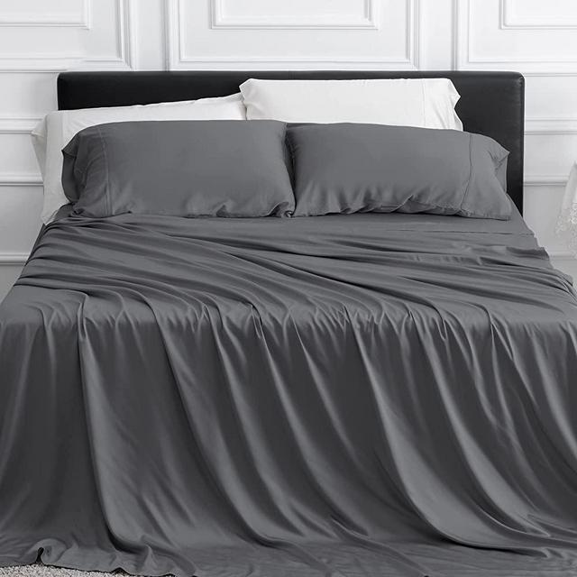 GOKOTTA 100% Bamboo Sheets King Size, Luxury Cooling Sheets Bed Sheet Set Super Soft Silky Bedding Sheets & Pillowcases- 4 Piece Bedding Sets (King, Dark Grey)
