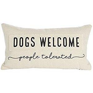 Mud Pie Pet Off-White Canvas Decorative Pillow Dogs Welcome