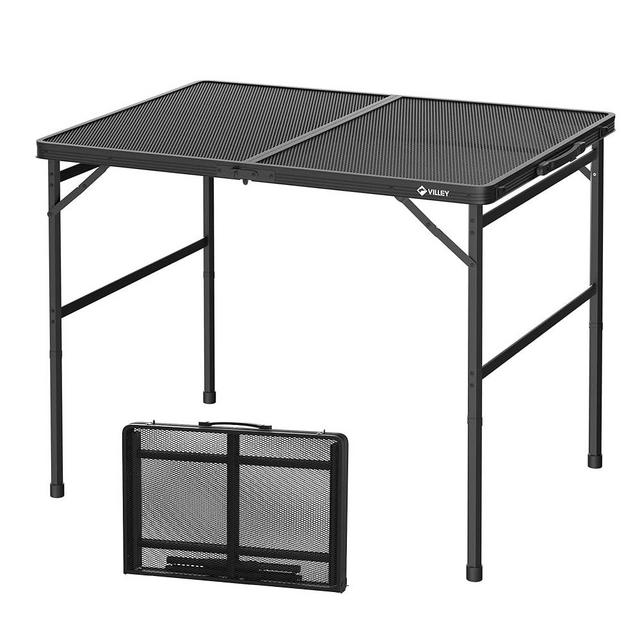 VILLEY Grill Table, 3ft Folding Camping Table with Aluminum Adjustable Legs, Portable Lightweight Camp Table for Beach Picnics and Outdoor Cooking