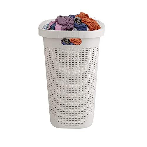 Mind Reader Basket Laundry Hamper with Cutout Handles, Washing Bin, Dirty Clothes Storage, Bathroom, Bedroom, Closet, 50 Liter, Ivory