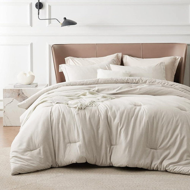 Bedsure Oversized King Comforter Set - Beige Oversized King Size Comforter, Soft Bedding for All Seasons, Cationic Dyed Bedding Set, 3 Pieces, 1 Comforter (120"x98") and 2 Pillow Shams