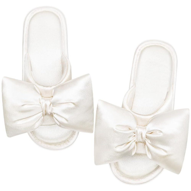 EverFoams Women's Satin Open-Toe Bow Slippers Memory Foam Indoor Bedroom House Shoes