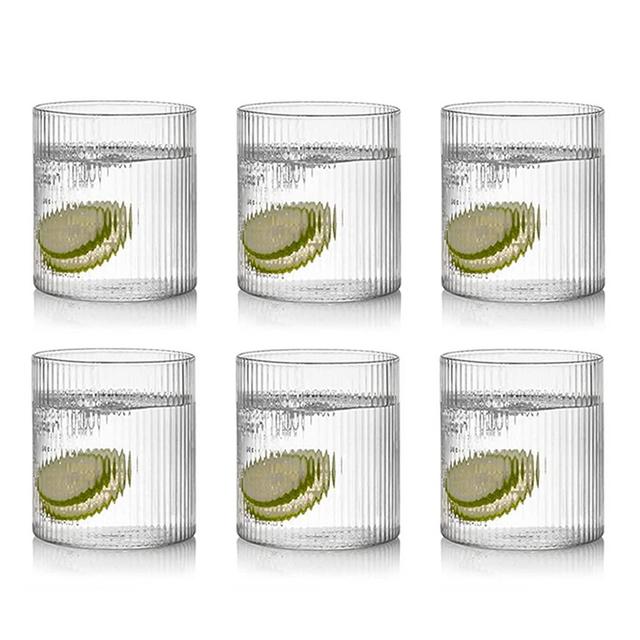 IYTBILQ Ribbed Drinking Glasses, 6PC Origami Style Glass Cups Set, 10 oz Glass Cups Vintage Glassware, Ideal for Coocktail, Whiskey, Beer, Juice, Water, Gift