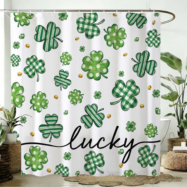 Baccessor St. Patrick's Day Shower Curtain Green Lucky Shamrock Clover Shower Curtains Waterproof Weighted Bath Curtains with Hooks Home Bathroom Decor 72 W x72 H Inch