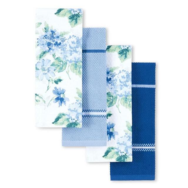 MARTHA STEWART Amber Floral Kitchen Towel Set 2-Pack, Blue/Green, 16"x28"