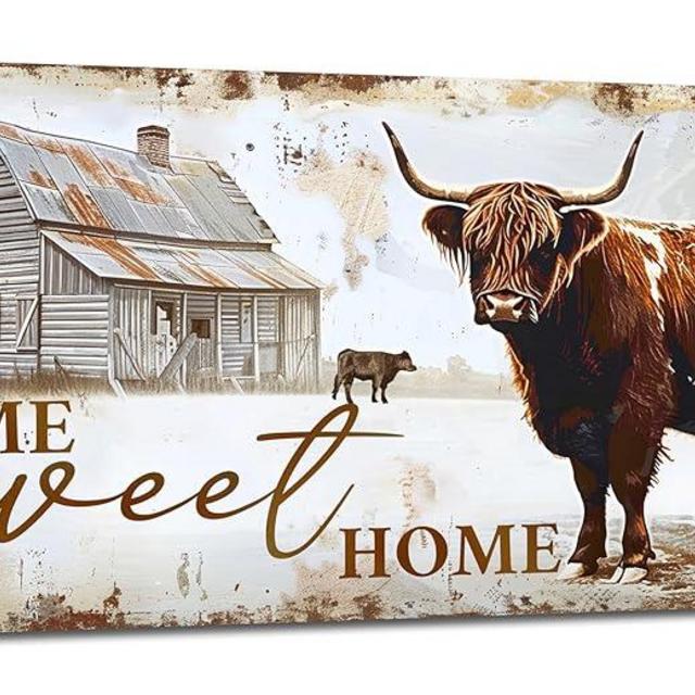Large Highland Cow Wall Art Farmhouse Cow Home Sweet Home Pictures Wall Decor Country Cattle Family Canvas Painting Print Home Modern Artwork Framed for Bathroom Living Room Bedroom Office 60x30 inch