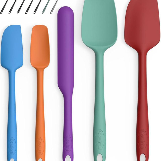 Coukre Silicone Spatula Set of 5,High Temperature Resistant, Food Grade Silicone, Dishwasher Safe, for Baking, Cooking (Pure Colorful B)
