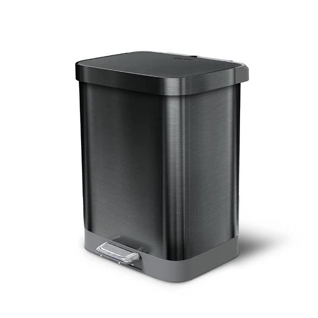 Glad Stainless Steel Step Trash Can with Clorox Odor Protection | Large Metal Kitchen Garbage Bin with Soft Close Lid, Foot Pedal and Waste Bag Roll Holder, 13 Gallon, All Pewter