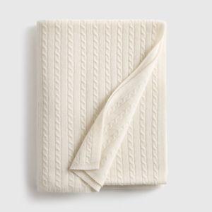 Quince Ivory Cable Knit Cashmere Throw