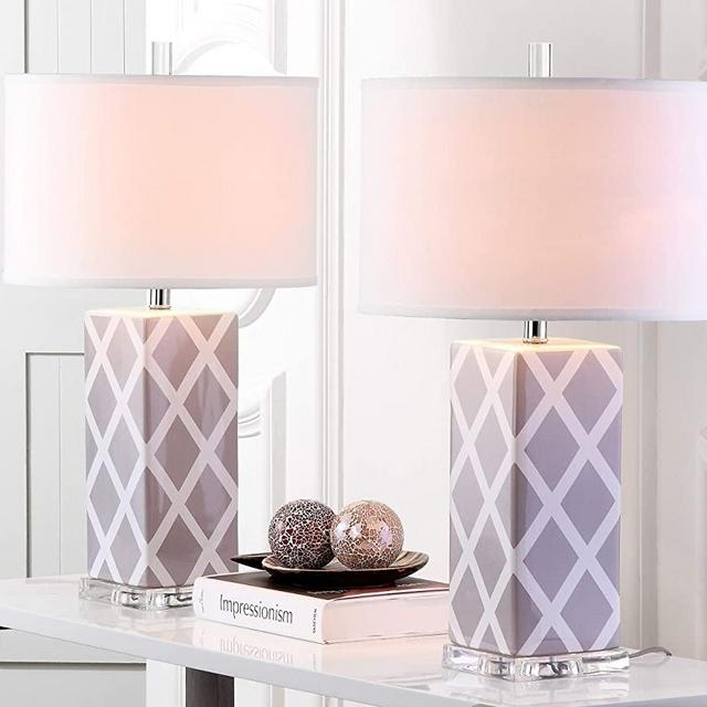 Safavieh Lighting Collection Garden Lattice Grey 27-inch Bedroom Living Room Home Office Desk Nightstand Table Lamp (Set of 2) - LED Bulbs Included