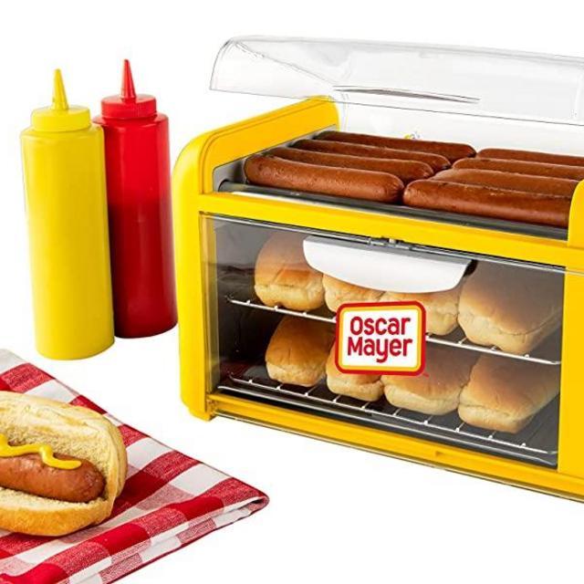 Oscar Mayer Extra Large 8 Hot Dog Roller & 8 Bun Toaster Oven, Stainless Steel Grill Rollers, Non-stick Warming Racks, Perfect for Hot Dogs, Egg Rolls, Veggie Dogs, Sausages, Brats, Adjustable Timer