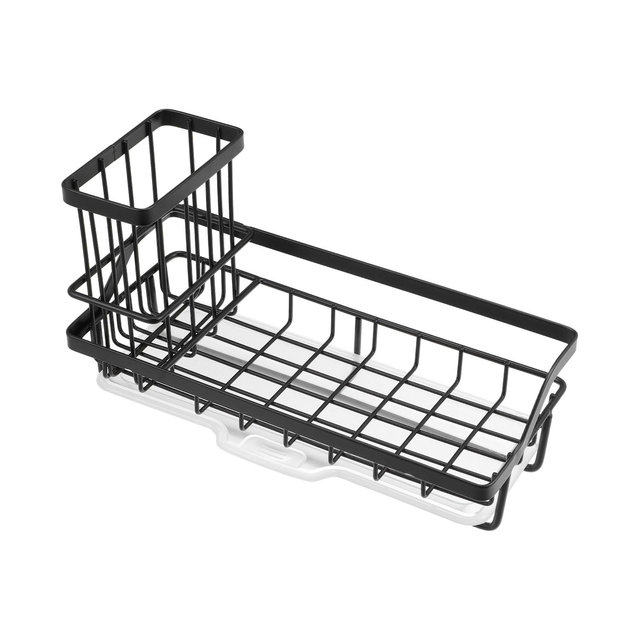 Unique Bargains Kitchen Storage Stainless Steel Sink Caddy 8.27"x3.5"x2.52" Black