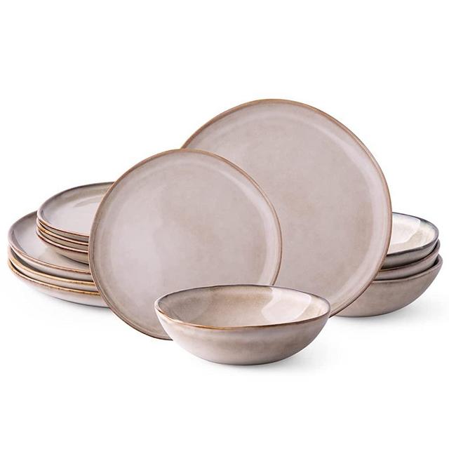 AmorArc Ceramic Dinnerware Sets,Handmade Reactive Glaze Plates and Bowls Set,Highly Chip and Crack Resistant | Dishwasher & Microwave Safe,Service for 4 (12pc)