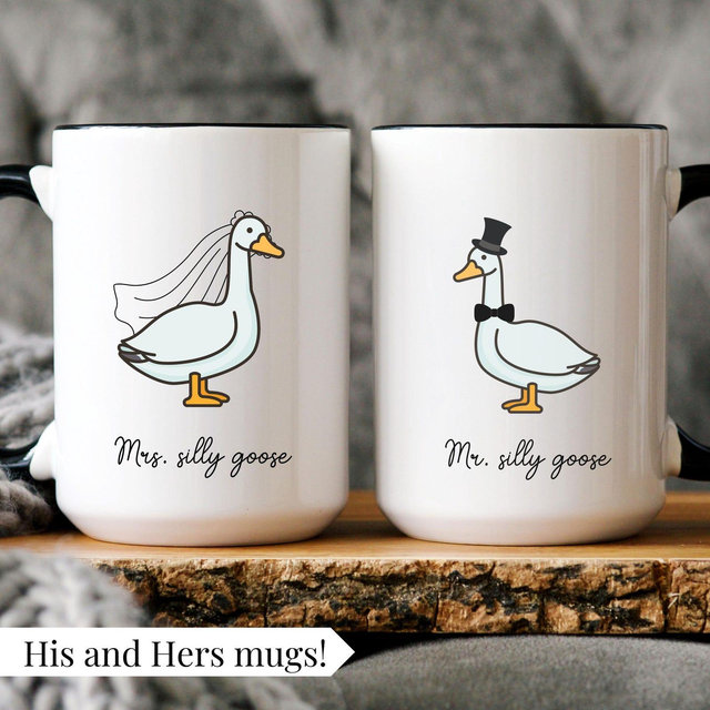 Mr. and Mrs Silly Goose Wedding Mug Engagement Coffee Mug Funny Newlywed Gift For Couples Husband to be Gift for him Fiancée Present For Her