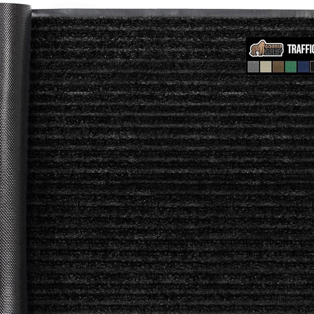 Gorilla Grip Waterproof Heavy Duty Traffic Guard Doormat, Stain and Fade Resistant, Durable Rubber, Low Profile Door Mat, Shoe Scraper, Welcome Mats for Entry, 35x23, Jet Black