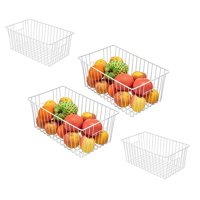 16inch Freezer Wire Storage Organizer Baskets, Household Refrigerator Bins with Built-in Handles for Cabinet, Pantry, Closet, Bedroom (4)
